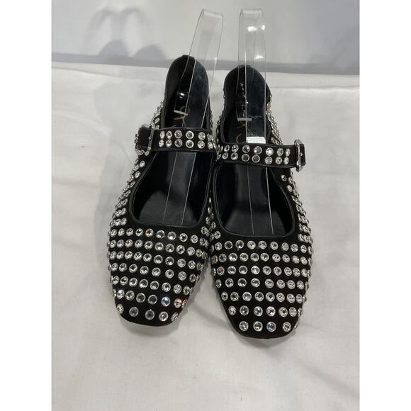 Sam Edelman 'Michela' Black Crystal Embellished Gem Mary Jane Flats Size 7 - Picture 2 of 5